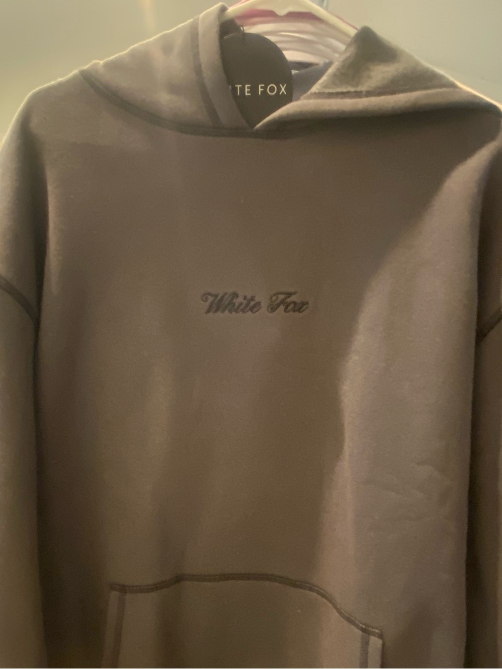 White Fox Embroidered Logo Hoodie in Grey and black